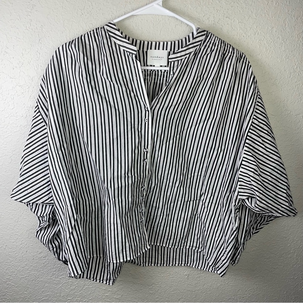 sundays Black and White Striped Button-Down Shirt